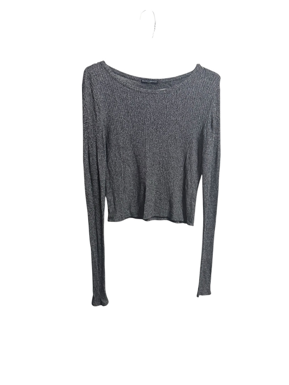 Brandy Melville Metallic Ribbed Long-Sleeve Crop Top - Black/Silver